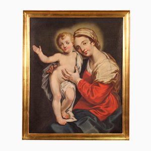 Vierge à l'Enfant, 18ème Siècle, Huile sur Toile, Encadrée
