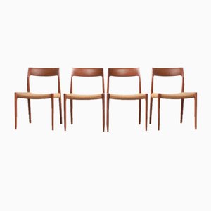 Model 77 Chairs in Teak and Papercord by Niels Otto Møller, Denmark, 1960s, Set of 4