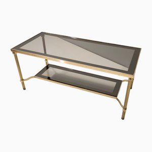 Table Basse Rectangulaire en Laiton avec Bords en Verre Miroir, Italie, 1960s