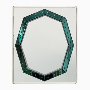 British Art Deco Mirror with Green Glass Detail, 1930s