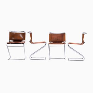 Vintage Biscia Dining Chairs in Leather by Pascal Mourgue for Steiner, Set of 4