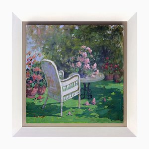 Renato Criscuolo, In giardino, 1990s, Original Oil on Canvas, Framed