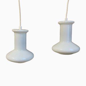 White Opaline Glass Pendants attributed to Holmegaard, Danemark, 1970s, Set of 2