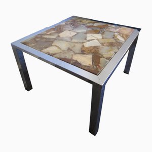 Mesa de centro con tablero de piedra de acrílico, años 70