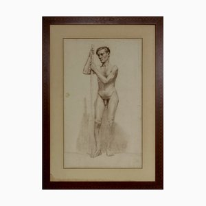Estudio de desnudo masculino, carboncillo y lápiz sobre papel, años 20