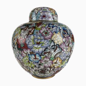 Cloisonné Vase mit Blumen und Schmetterlingen, 1950er