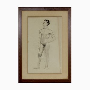 Etude de Nu Masculin, Fusain et Crayon sur Papier, 1920s