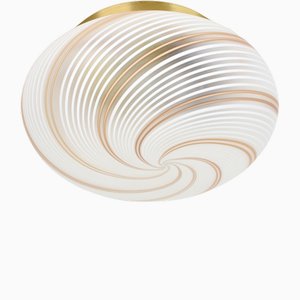 Swirl Deckenlampe aus Muranoglas in Rosa & Weiß, 1960er