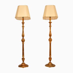 Vintage French Style Gilt Wood Floor Lamps, 1950, Set of 2