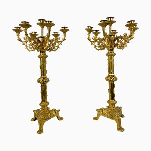 Sette luci in bronzo dorato, metà XIX secolo, set di 2