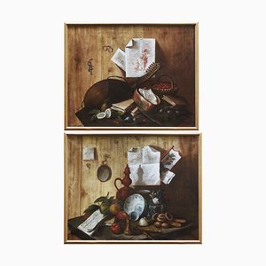 Trompe l'Oeil Artworks, 1700er, Öl auf Leinwand, 2er Set