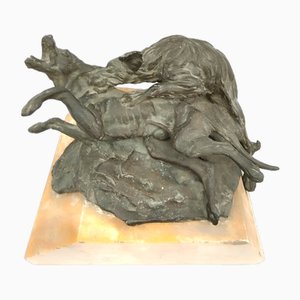 Ettore Brogi, Combat de Chiens, 1917, Bronze & Marbre