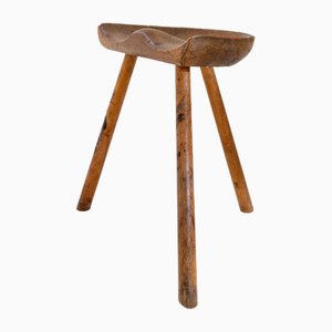 Tabouret Tripode Rustique en Orme, 19ème Siècle