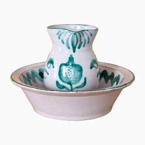 Ceramic Bowl of Fajalauza from Jarra and Lebrillo, Spain, 1960s, Set of 2