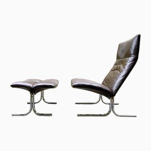 Space Age Leather DS 2030 Armchair with Ottoman by Hans Eichenberger for de Sede, 1970s, Set of 2