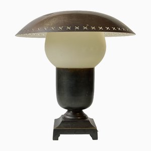 Skandinavische Funktionalistische Tischlampe aus Bronze, Messing & Opalglas, 1940er