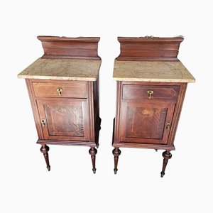 Wooden Bedside Tables with Modernist Marble Tops, Set of 2