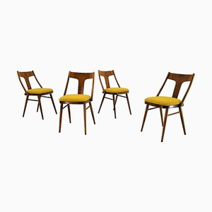 Vintage Walnut and Yellow Fabric Chairs attributed to Mier, Czech, 1960s, Set of 4