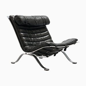 Ari Lounge Chair in Black Leather attributed to Arne Norell, 1970s