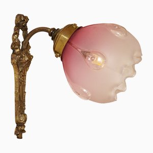 Art Nouveau Sconce in Brass and Murano Glass with 1 Central Light, Italy, 1910s