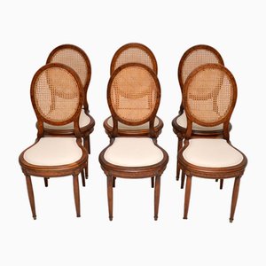 Antique French Walnut and Cane Back Dining Chairs, 1890, Set of 6
