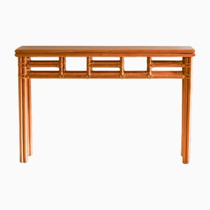 Bamboo Console with Leather Details and Wooden Top from McGuire, 1970