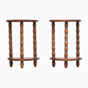 Demi Lune Oak Sofa End Tables or Nightstands in the style of Dudouyt, France, 1940, Set of 2
