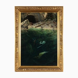 Kunz Meyer-Waldeck, pintura mística con fauno y sirenas, óleo sobre lienzo, circa 1900