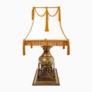 Brass Table Lamp in Silk Gold Thread from Shiva