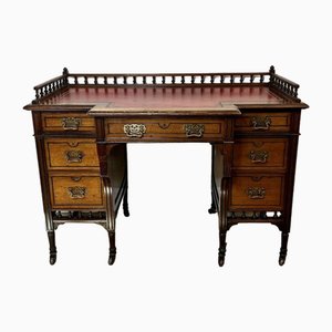 Victorian Walnut Freestanding Kneehole Desk with Leather Top, 1880s