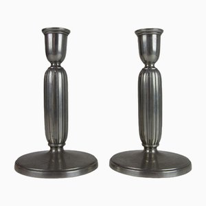 Art Deco Kerzenhalter aus Zinn von Just Andersen, 1930er, 2er Set