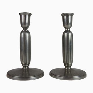 Art Deco Pewter Candle Holders by Just Andersen, 1930s, Set of 2