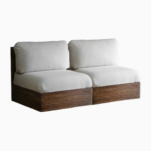 Modular Sofa in Bamboo with Dedar Fabric Cushions, Set of 2