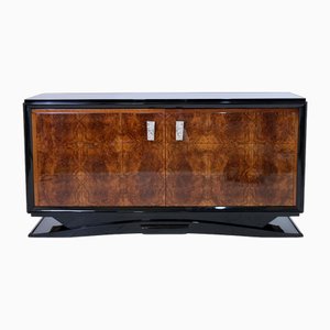 French Art Deco Sideboard in Black Lacquer and Walnut with Bronze Fittings, 1930s