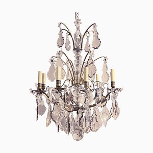 French Bronze Chandelier with Clear and Purple Drops, 19th Century
