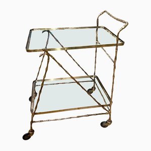 Small French Faux Bamboo Bar Cart, 1950s
