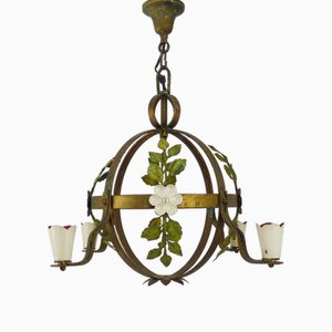 4-Ball Chandelier with Foliage from Stilnovo, Italy, 1950s