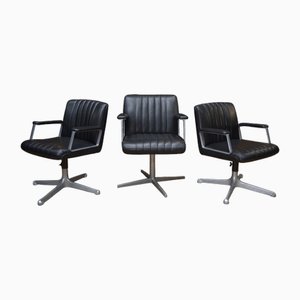 Metal Swivel Leather Office Chairs, 1970s, Set of 3