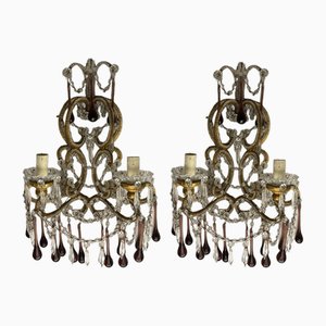 Large Crystal Beaded Macaroni Murano Glass Sconces, 1950s, Set of 2