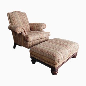20th Century Large Victorian Club Armchair and Ottoman, Set of 2