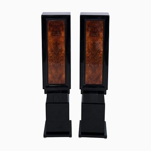 French Art Deco Columns in Walnut and Black Lacquer, 1930s, Set of 2