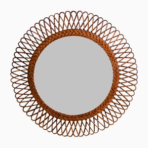 Espejo circular en Rush tejido a mano, Italia, años 70