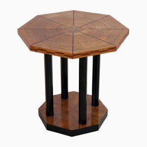French Art Deco Octagonal Side Table in Shellac Handpolished Walnut, 1930s