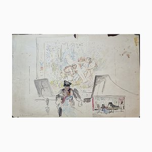 Guglielmo Innocenti, Etude pour scène de théâtre au piano, Crayon & Watercolor on Paper