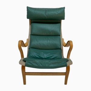 Pernilla 69 Armchair in Green Leather by Bruno Mathsson for Dux, 1960s