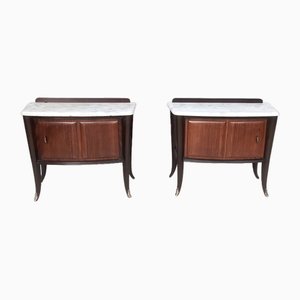 Vintage Walnut Nightstands with Carrara Marble Top by Dassi, Set of 2