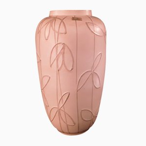Vintage German White Ceramic Vase with Beige Floral Decoration by Carstens, 1970s