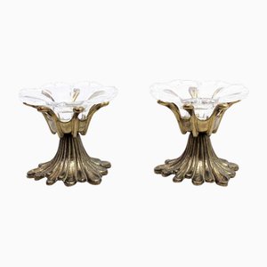 Flowers Candle Holders in Bronze and Glass, 1960s, Set of 2