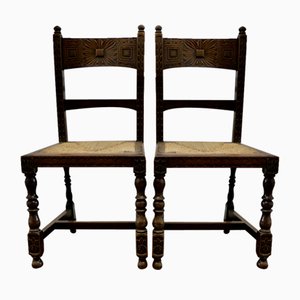 Arts and Crafts Gothic Carved Oak Hall Chairs, 1890s, Set of 2