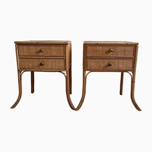 Cane and Bamboo Nightstands, 1960s, Set of 2